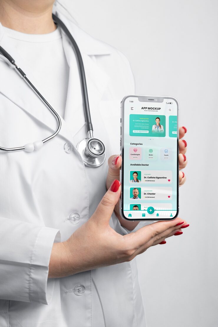 HealthandPhysio mobile app showing appointment booking interface